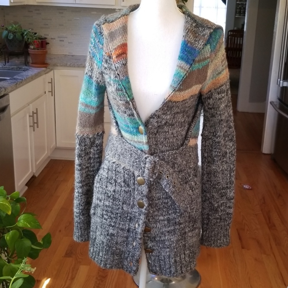 Nice long, belted sweater